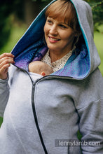 Load image into Gallery viewer, Asymmetrical Hoodie - Gray Melange with Peacock's Tail - Fantasy