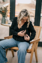 Load image into Gallery viewer, Le Milk C'est Chic nursing shirt Black, in organic cotton fabric