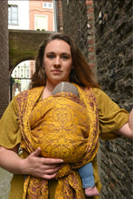 Load image into Gallery viewer, Yaro ring sling - Elvish Duo Yellow Purple Tencel Seacell Ring Sling - 55% cotton, 30% tencel, 15% seacell