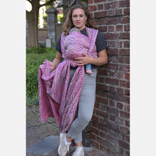 Load image into Gallery viewer, Yaro Woven wrap - Dandy Duo Fuchsia Turquoise Ecru Tencel Seacell - 65% Cotton, 25% Tencel, 10% Seacell
