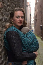 Load image into Gallery viewer, Yaro Woven wrap - Dandy Petrol Mocca Wool Blend - 60% Cotton, 30% Merino Wool, 5% Silk, 5% Cashmere