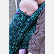 Load image into Gallery viewer, Yaro woven wrap - Elvish Duo Black Blue-Green Wool Tencel - 50% cotton, 30% merino wool, 20% tencel