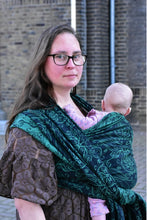 Ladda upp bild till gallerivisning, Yaro ringsjal - Elvish Duo Black Blue-Green Wool Tencel - 50% bomull, 30% merinoull, 20% tencel