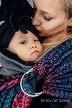 Load image into Gallery viewer, Ring Sling - PEACOCK'S TAIL - BLACK OPAL - 60% cotton, 28% merino wool, 8% silk, 4% cashmere