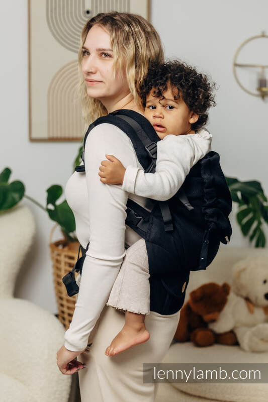 LennyPreschool Carrier - BASIC LINE LITTLE HERRINGBONE BLACK EBONY - 100% cotton