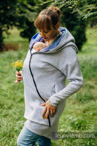 Asymmetrical Hoodie - Grey Melange with Peacock's Tail - Fantasy