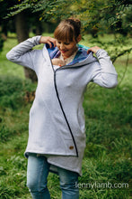 Laden Sie das Bild in den Galerie-Viewer, Asymmetrical Hoodie - Grey Melange with Peacock&#39;s Tail - Fantasy
