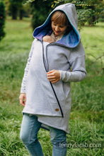 Laden Sie das Bild in den Galerie-Viewer, Asymmetrical Hoodie - Grey Melange with Peacock&#39;s Tail - Fantasy

