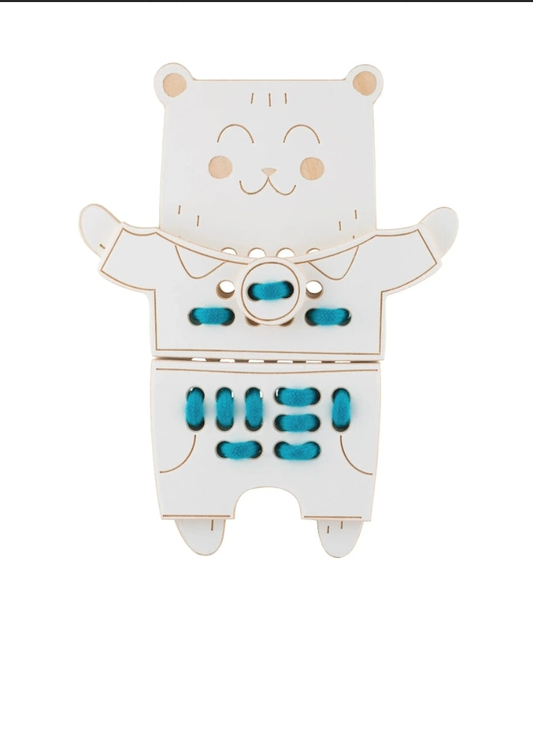 Förboka! - Mr Teddy Bear - wooden Montessori lacing toy