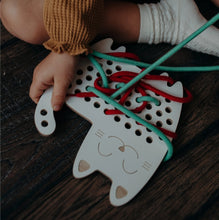 Load image into Gallery viewer, Sophia the Cat - wooden Montessori lacing toy
