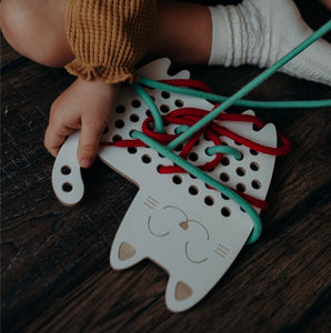Sophia the Cat - wooden Montessori lacing toy