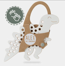 Load image into Gallery viewer, Pre-order! - Alex the Dinosaur - wooden Montessori lacing toy
