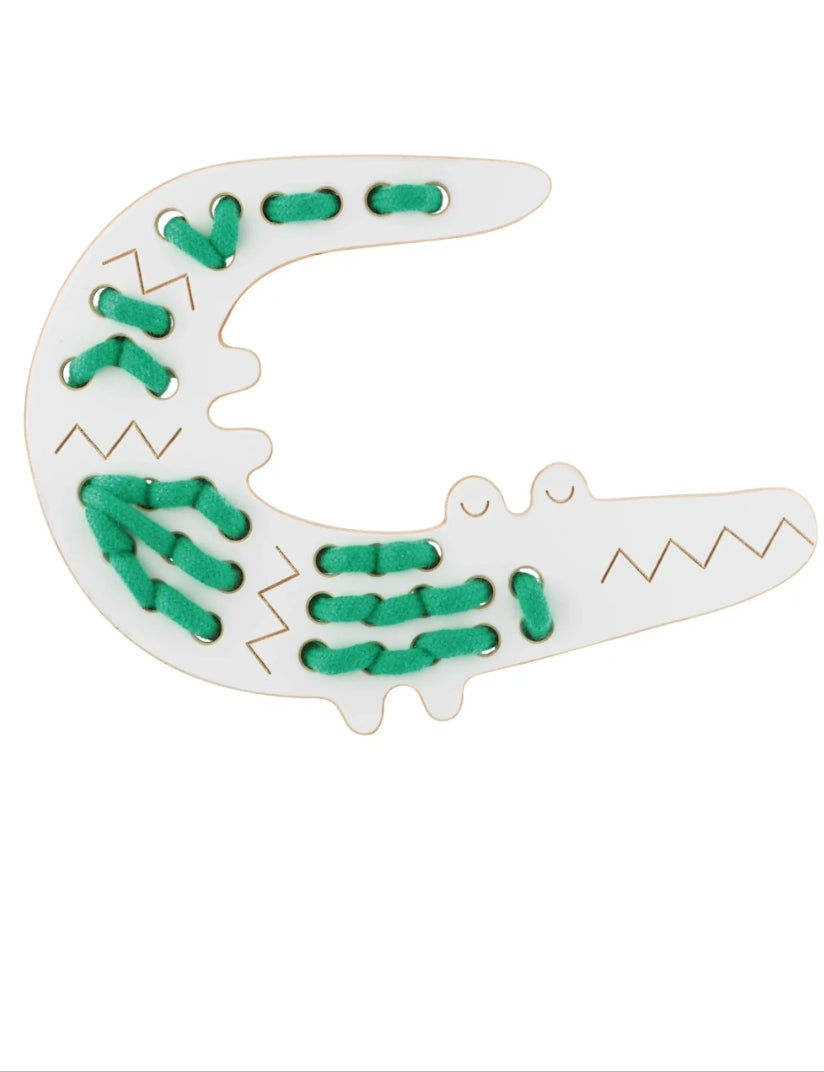 Pre-order! - George the Crocodile - wooden Montessori lacing toy
