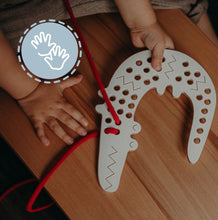Load image into Gallery viewer, Pre-order! - George the Crocodile - wooden Montessori lacing toy
