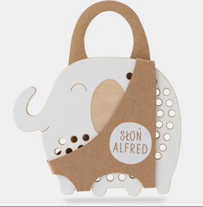 Oliver the Elephant - wooden Montessori lacing toy