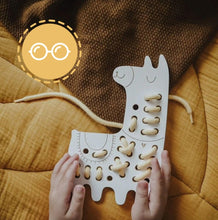 Load image into Gallery viewer, Lilly the Lama - wooden Montessori lacing toy
