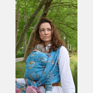 Yaro Ring Sling - Bugs Spongy Blue Honey Rainbow Seacell Ring Sling - 95% Cotton, 5% Seacell - Sale!
