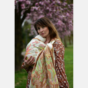 Yaro ringsjal - Floral Trio Brick Green Caramel Seacell Ring Sling - 90% bomull, 10% seacell