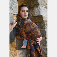 Load image into Gallery viewer, Yaro ringsjal - La Peonia Trinity Blue Caramel Wool Tencel Ring Sling - 50% bomull, 30% ull, 20% tencel
