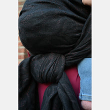 Load image into Gallery viewer, Yaro woven wrap - La Vita Duo Black Alpaca Red Glam - 69% cotton, 30% baby alpaca, 1% glitter
