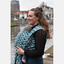 Load image into Gallery viewer, Yaro vävd sjal - La Vita Duo Black Petrol Natural Alpaca Wool - 50% bomull, 30% baby alpacka, 20% ull
