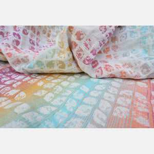 Yaro woven wrap - Petals Ultra Bonbon Rainbow Linen - 60% cotton, 30% linen, 5% seacell, 5% kapok