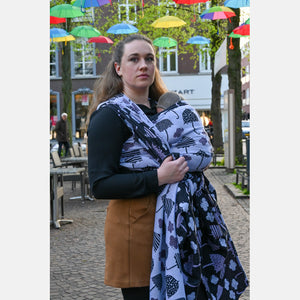 Yaro ringsjal - Rainfall Duo Black Lavender White Seacell Ring Sling - 90% bomull, 10% seacell