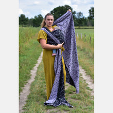 Load image into Gallery viewer, Yaro woven wrap - Terra Duo Black Silver Purple Bourette - 70% cotton, 30% bourette silk
