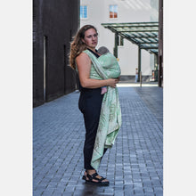 Load image into Gallery viewer, Yaro woven wrap - Oasis Duo Light-Green Beige Silk Linen Seacell - 60% cotton, 15% silk, 15% linen, 10% Seacell
