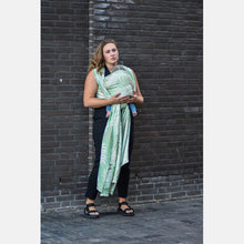 Load image into Gallery viewer, Yaro woven wrap - Oasis Duo Light-Green Beige Silk Linen Seacell - 60% cotton, 15% silk, 15% linen, 10% Seacell
