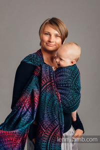 Lenny Lamb Woven Baby Wrap/Vävd sjal - PEACOCK'S TAIL - BLACK OPAL - 60% bomull, 28% merinoull, 8% silke, 4% kashmir