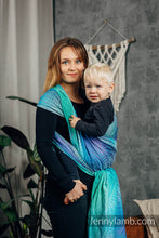 Laden Sie das Bild in den Galerie-Viewer, Lenny Lamb Woven Baby Wrap/Vävd sjal - PEACOCK’S TAIL - FANTASY - 100% bomull
