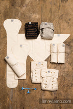 Ladda upp bild till gallerivisning, Tygblöjsset startpaket, Herringbone Natural &amp; Brown &amp; Black Stripes - Storlek MOS (Mini One Size)
