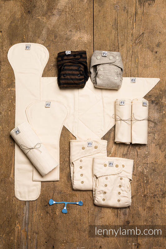 Tygblöjsset startpaket, Herringbone Natural & Brown & Black Stripes - Storlek MOS (Mini One Size)