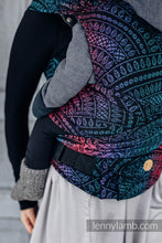 Load image into Gallery viewer, LennyHybrid Half Buckle Carrier - PEACOCK&#39;S TAIL - BLACK OPAL - 60% Cotton, 28% Merino Wool, 8% Silk, 4% Cashmere - Standard
