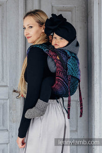 Lenny Buckle Onbuhimo Carrier - PEACOCK'S TAIL - BLACK OPAL - 60% Cotton, 28% Merino Wool, 8% Silk, 4% Cashmere