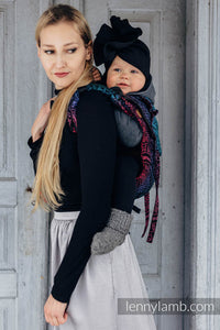 Lenny Buckle Onbuhimo Carrier - PEACOCK'S TAIL - BLACK OPAL - 60% Cotton, 28% Merino Wool, 8% Silk, 4% Cashmere