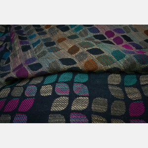 Yaro Woven wrap - Petals Duo Black Camel Rainbow Wool Silk Seacell - 60% Cotton, 20% Wool, 10% Silk, 10% Seacell - Sale!